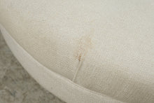 Load image into Gallery viewer, Ethan Allen Round Tufted Ottoman – Cream Upholstery & Brass Casters
