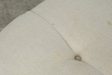 Load image into Gallery viewer, Ethan Allen Round Tufted Ottoman – Cream Upholstery & Brass Casters