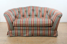 Load image into Gallery viewer, Ethan Allen Tufted Stripe Upholstered Loveseat Sofa with Rolled Arms and Skirted Base