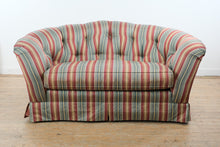 Load image into Gallery viewer, Ethan Allen Tufted Stripe Upholstered Loveseat Sofa with Rolled Arms and Skirted Base