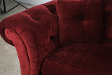 Load image into Gallery viewer, Ethan Allen Bennett Collection Red Velvet Tufted Sofa