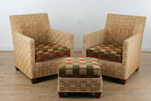 Load image into Gallery viewer, Pair of Ethan Allen Balta Seagrass Armchairs with Ottoman Basketweave Frame