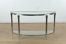 Load image into Gallery viewer, Ethan Allen Demi Lune Console Table Satin Nickel Glass Classics Collection