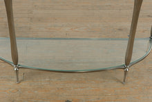 Load image into Gallery viewer, Ethan Allen Demi Lune Console Table Satin Nickel Glass Classics Collection
