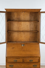 Load image into Gallery viewer, Ethan Allen Early American Secretary Desk Bookcase with Metal Fretwork Glass Doors