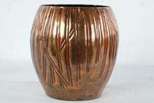 Load image into Gallery viewer, Evans Designs Group Copper Tone Planter India Ribbed Metal Vase Mid Century Style