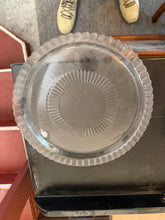 Load image into Gallery viewer, Vintage Clear Pressed Glass Platter – 13” Ribbed Panel Design with Scalloped Edge