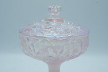 Load image into Gallery viewer, Champagne Satin Pedestal Candy Dish with Floral Relief – Fenton Art Glass
