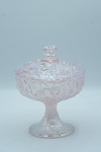Load image into Gallery viewer, Champagne Satin Pedestal Candy Dish with Floral Relief – Fenton Art Glass