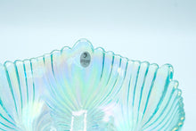 Load image into Gallery viewer, Art Glass Bowl with Matching Candlesticks – Iridescent Aqua Ribbed Glass, Fenton Handmade USA