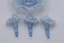 Load image into Gallery viewer, Fenton Blue Opalescent Hobnail Epergne Centerpiece Bowl Set
