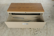 Load image into Gallery viewer, Beige Metal Two-Drawer Lateral Filing Cabinet with Woodgrain Top