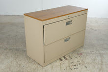 Load image into Gallery viewer, Beige Metal Two-Drawer Lateral Filing Cabinet with Woodgrain Top