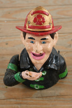 Load image into Gallery viewer, Antique John Harper Fireman Cast Iron Mechanical Bank 1915 Working Eyes