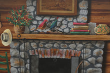 Load image into Gallery viewer, Vintage Harrington Rustic Cabin Fireplace Folk Art Canvas Wall Art 47 x 39