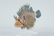 Load image into Gallery viewer, Hand-Carved Lionfish Sculpture on Lucite Stand – Articulated Wooden Tropical Fish, Nautical Coastal Decor