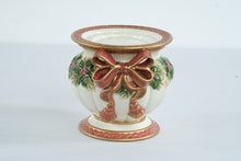 Load image into Gallery viewer, Fitz and Floyd Essentials Christmas Holly Berry Bow Ceramic Candle Holder