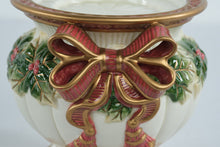 Load image into Gallery viewer, Fitz and Floyd Essentials Christmas Holly Berry Bow Ceramic Candle Holder