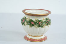 Load image into Gallery viewer, Fitz and Floyd Essentials Christmas Holly Berry Bow Ceramic Candle Holder
