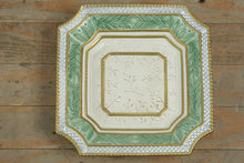 Load image into Gallery viewer, Fitz & Floyd Home Fragrance Collection 11” Handcrafted Ceramic Decorative Tray – Green & Gold Embossed Leaf Design
