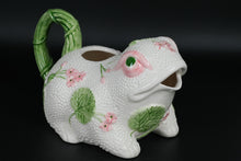 Load image into Gallery viewer, 1986 Fitz and Floyd Frog Teapot – Hand-Painted Ceramic with Floral & Lily Pad Detail (Lid Missing)