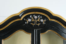 Load image into Gallery viewer, Antique Chinoiserie Display Cabinet by Flint and Horner Black Painted Curio Cabinet with Hand Painted Bird Motifs