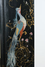 Load image into Gallery viewer, Antique Chinoiserie Display Cabinet by Flint and Horner Black Painted Curio Cabinet with Hand Painted Bird Motifs