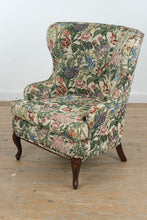 Load image into Gallery viewer, Vintage Floral Upholstered Wingback Lounge Chair with Mahogany Cabriole Legs