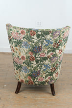 Load image into Gallery viewer, Vintage Floral Upholstered Wingback Lounge Chair with Mahogany Cabriole Legs