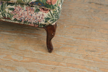 Load image into Gallery viewer, Vintage Floral Upholstered Wingback Lounge Chair with Mahogany Cabriole Legs