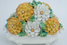 Load image into Gallery viewer, Majolica Style Ceramic Flower Basket Centerpiece Applied Flowers 12 Inch