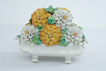 Load image into Gallery viewer, Majolica Style Ceramic Flower Basket Centerpiece Applied Flowers 12 Inch