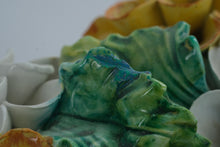 Load image into Gallery viewer, Majolica Style Ceramic Flower Basket Centerpiece Applied Flowers 12 Inch