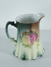 Load image into Gallery viewer, Antique Hand-Painted Porcelain Pitcher – Victorian Roses & Fluted Skirt Base – 8" Tall