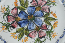 Load image into Gallery viewer, Hand Painted Floral Ceramic Bowl Pierced Scalloped Rim Blue Pink 11 Inch