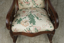 Load image into Gallery viewer, Antique Victorian Carved Wood Rocking Chair with Floral Upholstery