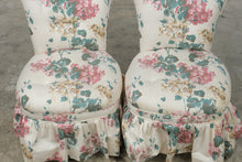 Load image into Gallery viewer, Pair of Vintage Floral Upholstered Slipper Chairs with Skirted Bases