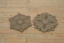Load image into Gallery viewer, Pair of Decorative Carved Wood Wall Plaques – Rustic Floral Medallion Set