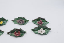 Load image into Gallery viewer, Vintage Ceramic Leaf Place Card Holders Set of 8 Applied Flowers