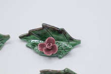 Load image into Gallery viewer, Vintage Ceramic Leaf Place Card Holders Set of 8 Applied Flowers