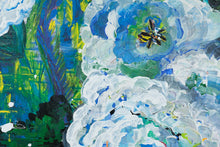 Load image into Gallery viewer, Original Abstract Floral Painting Blue White Flowers 30 x 30 Creative Mark Canvas
