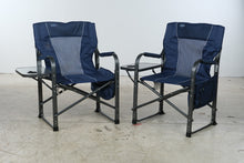 Load image into Gallery viewer, Due North Oversized Folding Directors Chairs Pair 350 Lb Side Tables Navy Blue