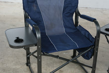 Load image into Gallery viewer, Due North Oversized Folding Directors Chairs Pair 350 Lb Side Tables Navy Blue