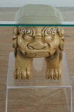 Load image into Gallery viewer, One-of-a-Kind Foo Dog Console Table with Acrylic Stands & Glass Top