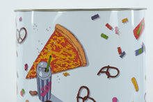 Load image into Gallery viewer, Vintage Cheinco Snack Food Print Metal Waste Basket Trash Can 1987