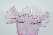 Load image into Gallery viewer, Blenko 388 Pink Crackle Glass Vase Hand Blown Ruffle Rim