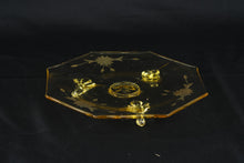 Load image into Gallery viewer, Vintage Lancaster Glass Topaz Footed Cake Plate Pauline Etched Floral 8 Inch
