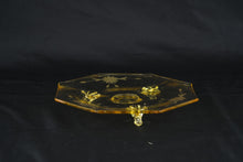 Load image into Gallery viewer, Vintage Lancaster Glass Topaz Footed Cake Plate Pauline Etched Floral 8 Inch