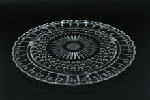 Load image into Gallery viewer, Pressed Glass Footed Serving Tray – Sunburst & Hobnail Pattern – 11" Round