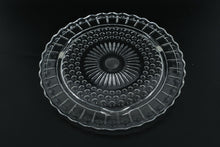 Load image into Gallery viewer, Pressed Glass Footed Serving Tray – Sunburst & Hobnail Pattern – 11" Round